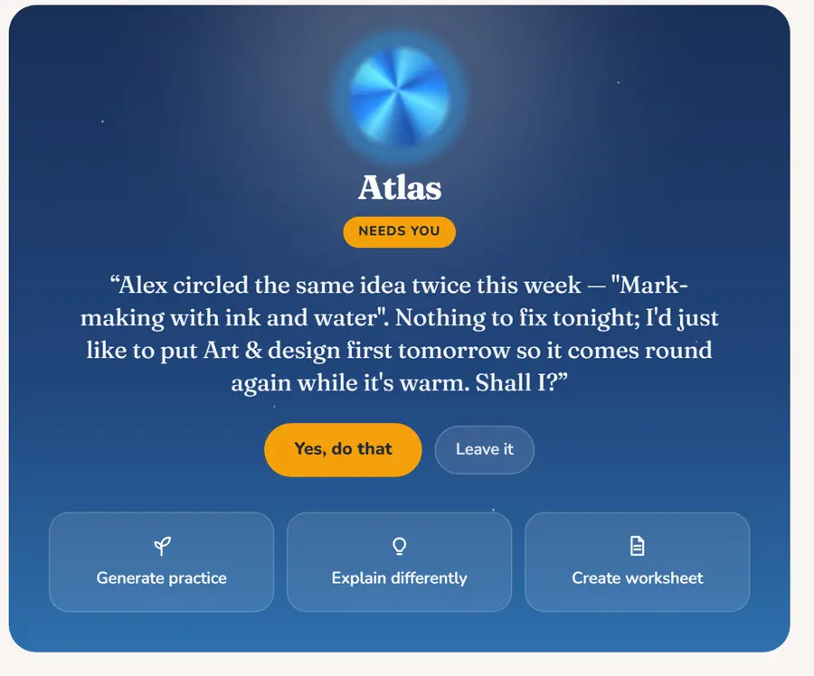 Atlas asking permission: shall I put Art and design first tomorrow?